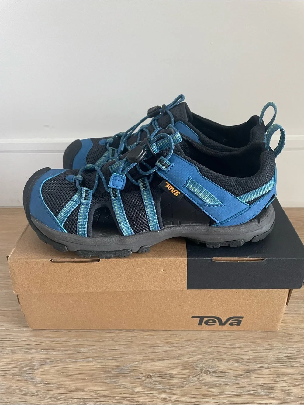 Teva kids size 4 Blue and Black Closed-Toe Water Sandals
